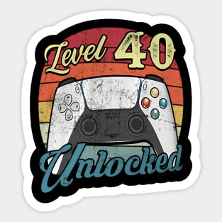 Video Gamer 40th Birthday Decoration Level 40 Sticker